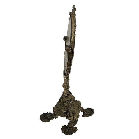 Antique Decorative French-Style Ornate Bronze Vanity Mirror Tilting Stand - Picture 5 of 9